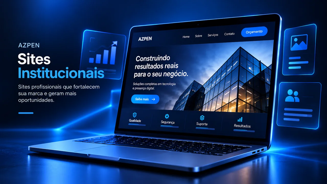 Ilustração de site institucional AZPEN em um notebook